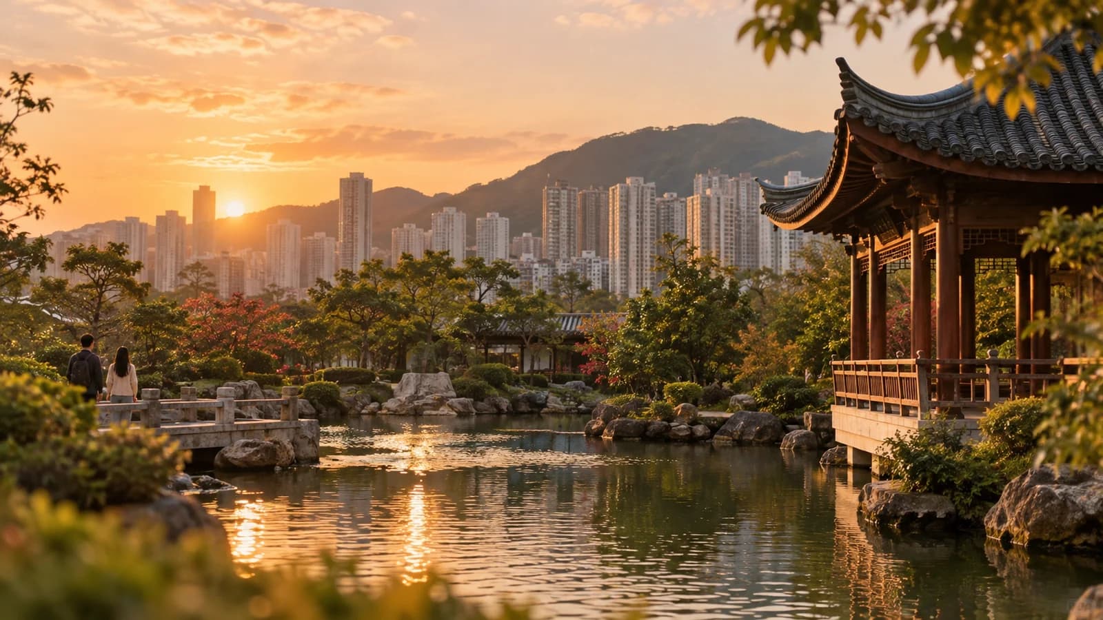 鑽石山一帶黃昏景色，園林同遠處住宅大廈