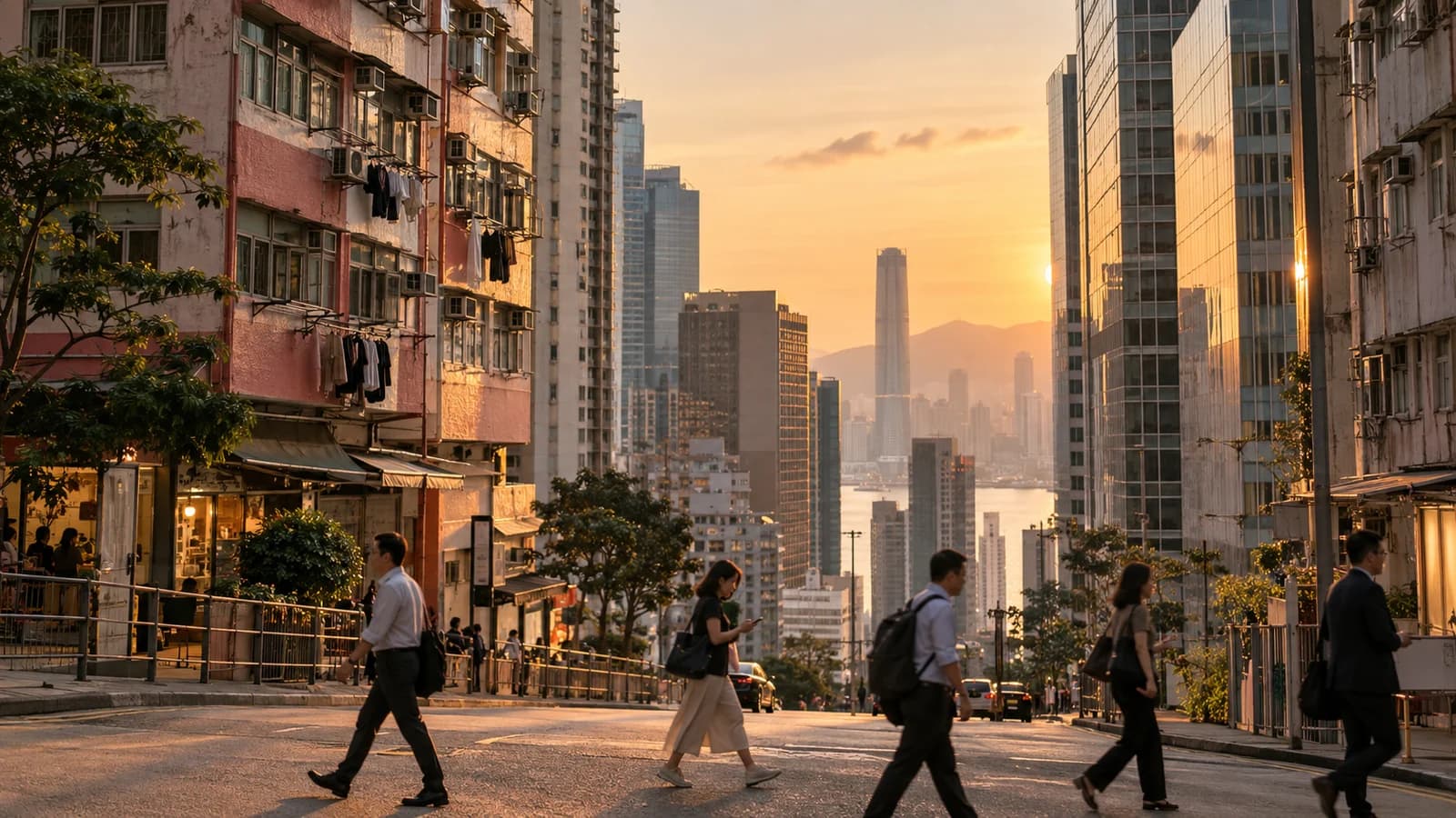 黃昏時鰂魚涌，舊式住宅同新寫字樓並排