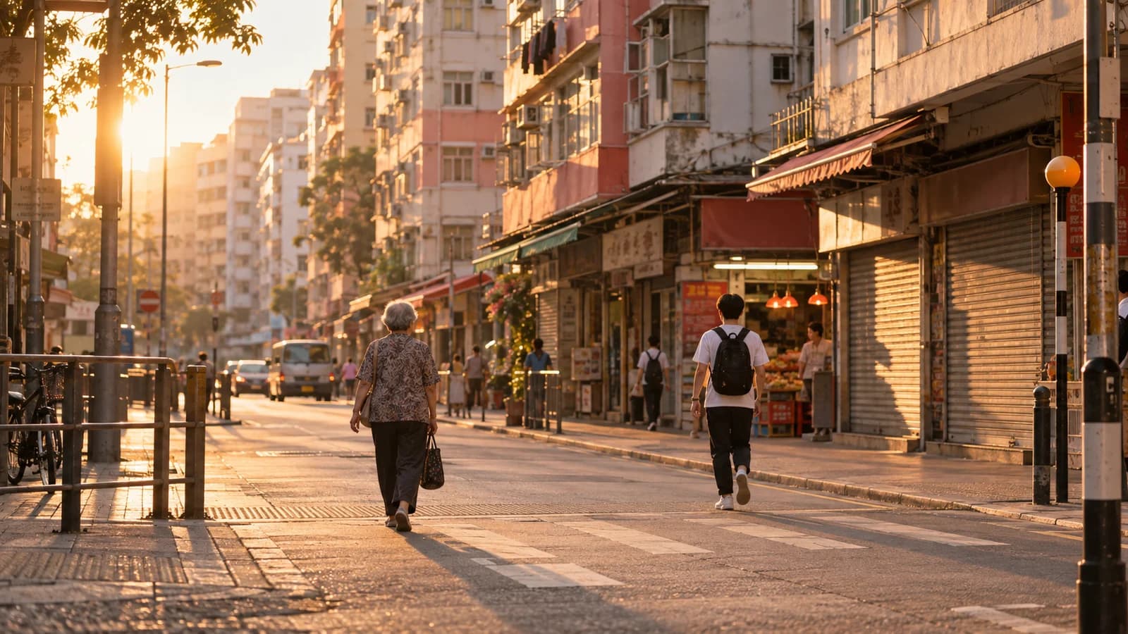 土瓜灣舊樓街景，黃昏陽光