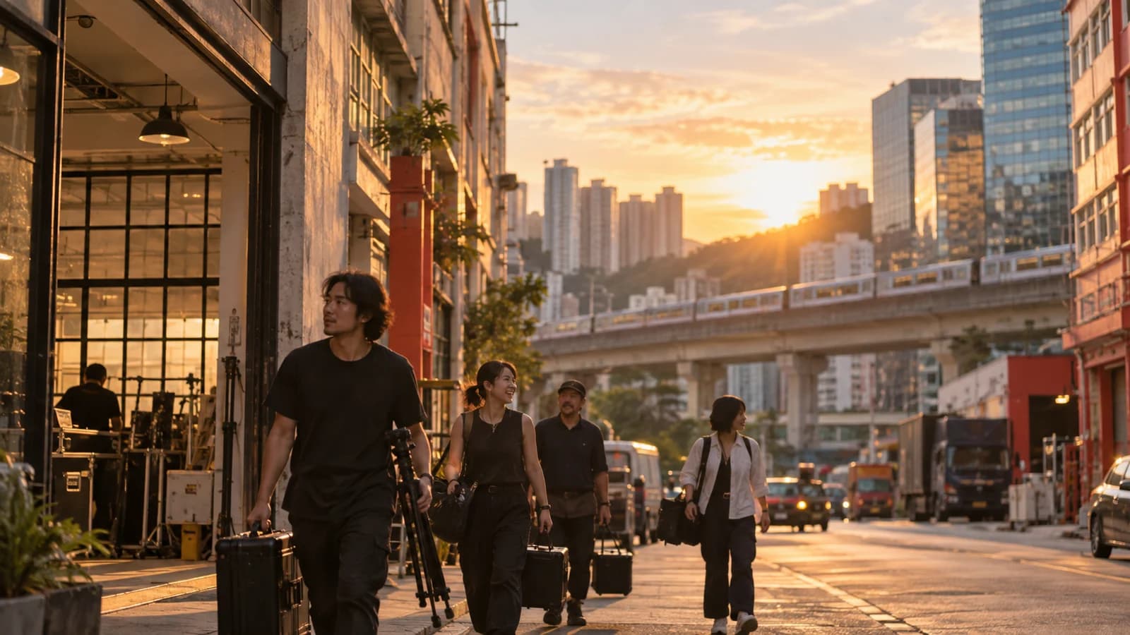 黃昏時黃竹坑工業區街景，舊工廈同新建築並排