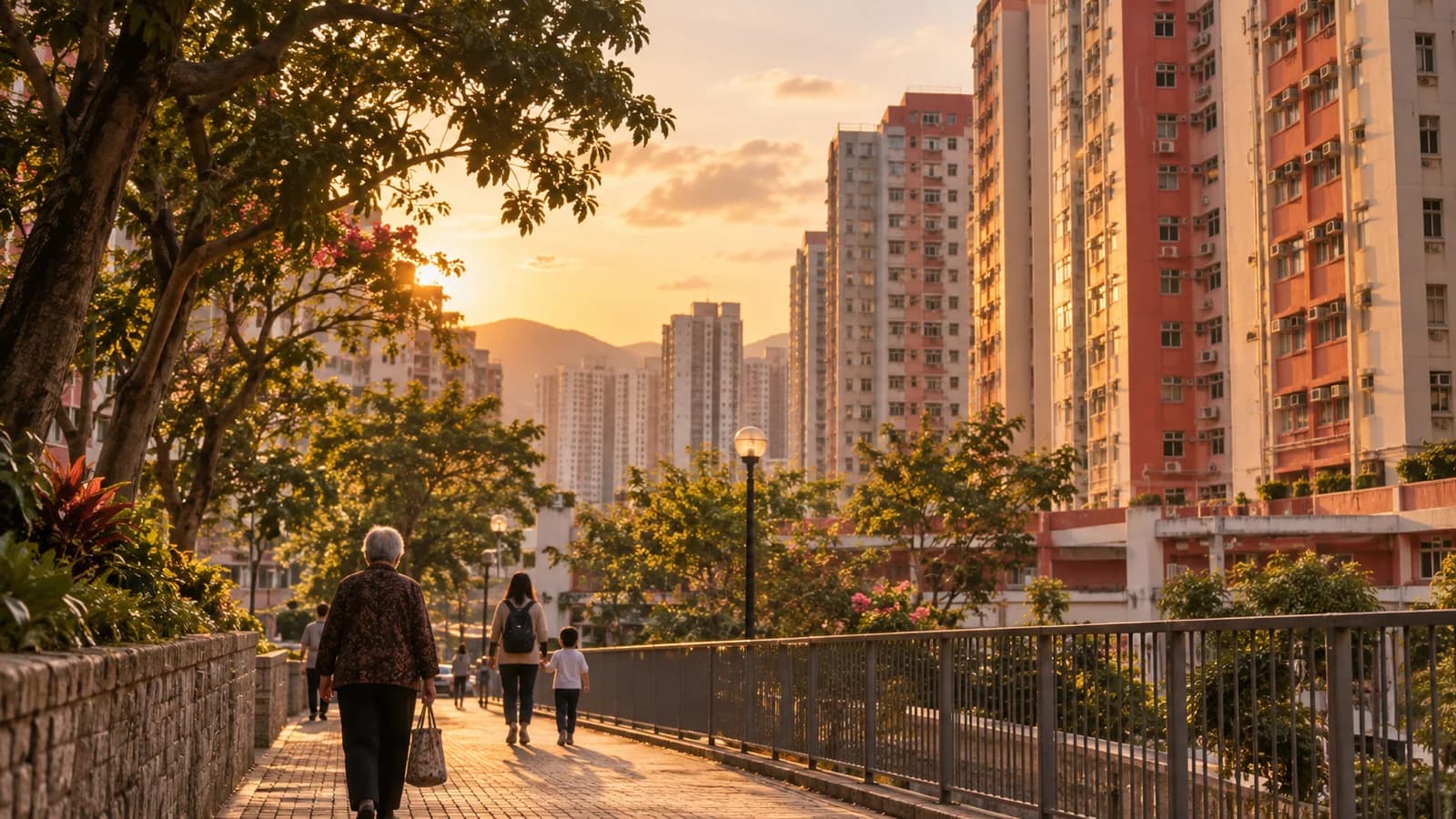 黃大仙屋邨同街道，黃昏時分