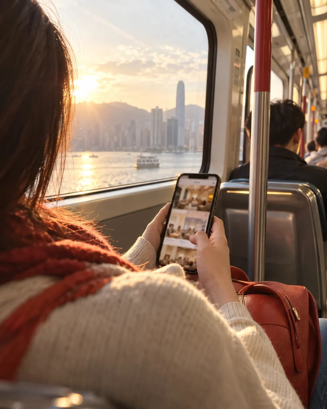 有人喺 MTR 車廂用手機睇場地相
